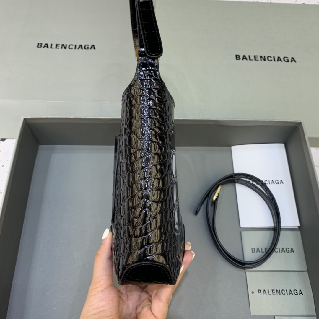 Balenciaga XX Small Hobo Flap Bag Crocodile Embossed Black